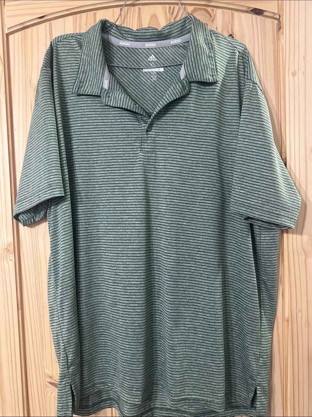 Adidas Men’s Green Thin-Striped Golf Polo